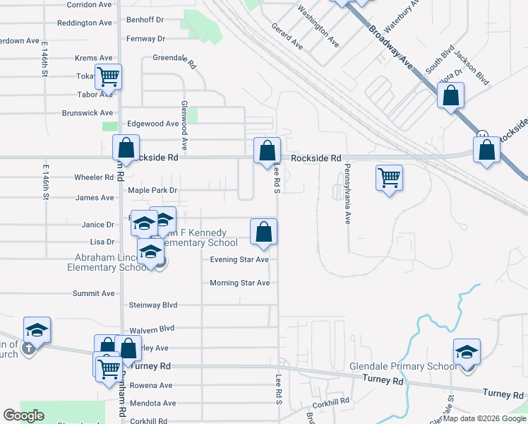 map of restaurants, bars, coffee shops, grocery stores, and more near 16230 South Glenn Drive in Maple Heights
