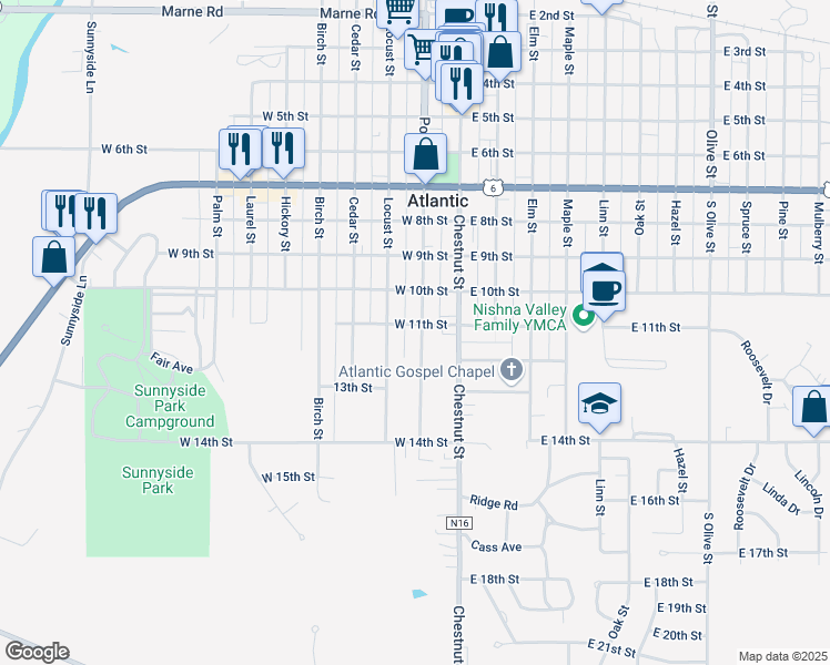 map of restaurants, bars, coffee shops, grocery stores, and more near 1010 Poplar Street in Atlantic