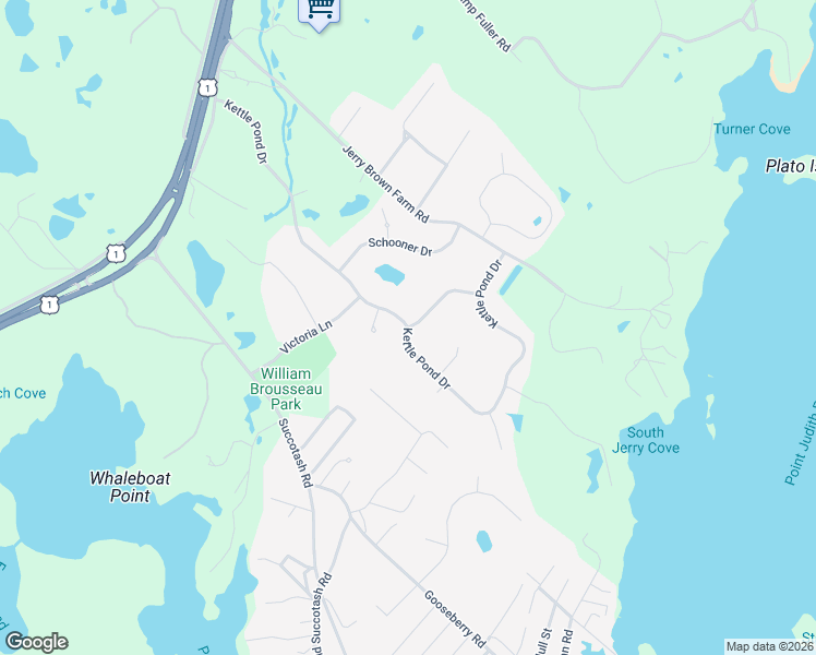 map of restaurants, bars, coffee shops, grocery stores, and more near 21 Clipper Circle in South Kingstown