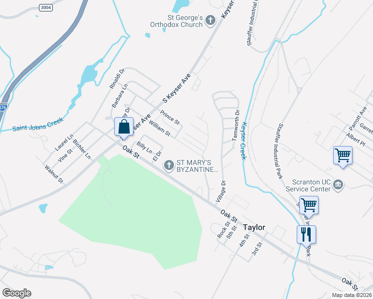 map of restaurants, bars, coffee shops, grocery stores, and more near 1 William Street in Taylor