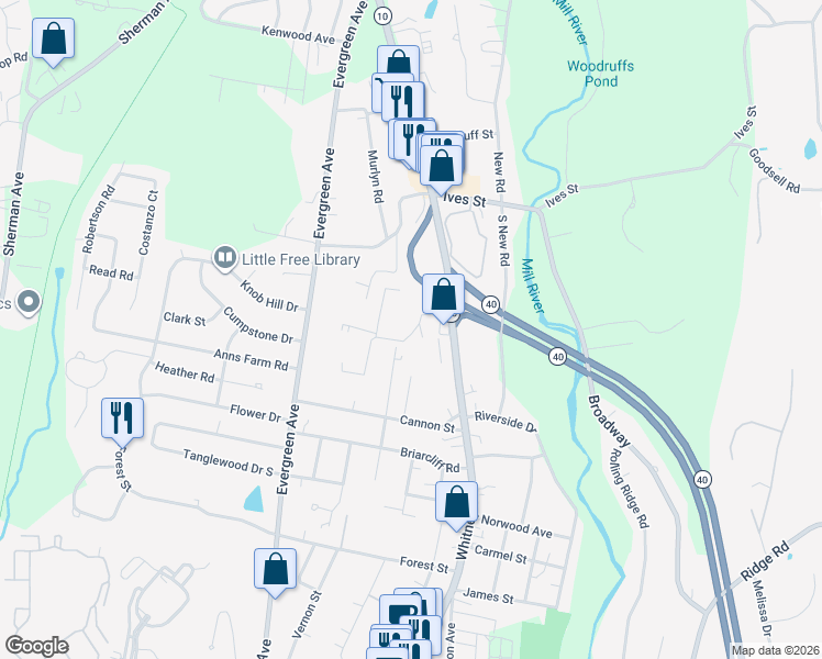 map of restaurants, bars, coffee shops, grocery stores, and more near 13 Charlton Hill Road in Hamden