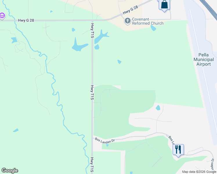 map of restaurants, bars, coffee shops, grocery stores, and more near 848 Highway T15 in Pella