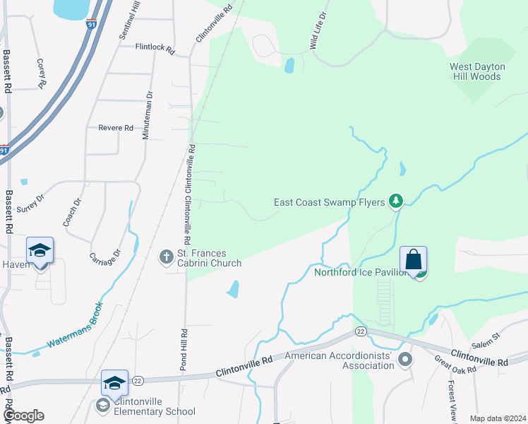 map of restaurants, bars, coffee shops, grocery stores, and more near 1054 Clintonville Road in Wallingford