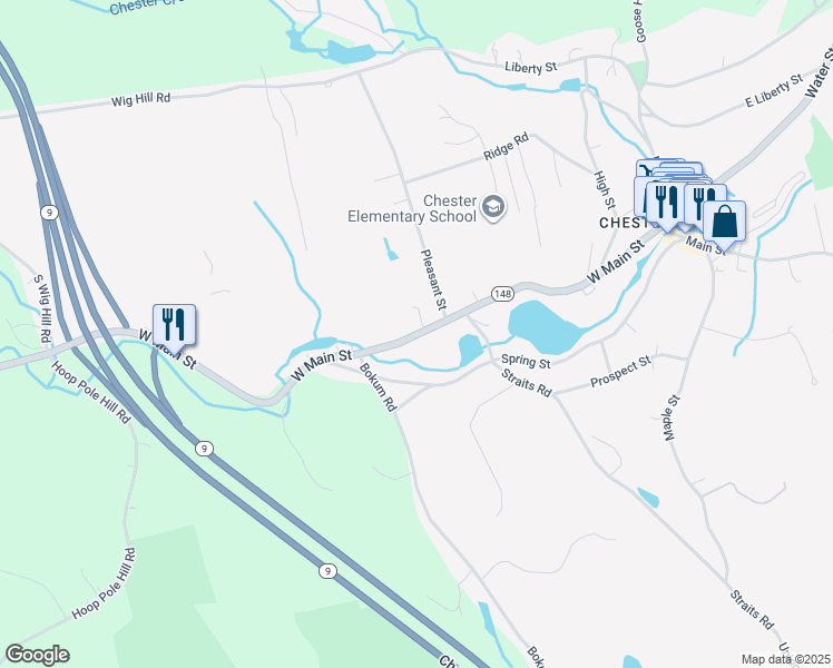map of restaurants, bars, coffee shops, grocery stores, and more near 72 W Main St in Chester