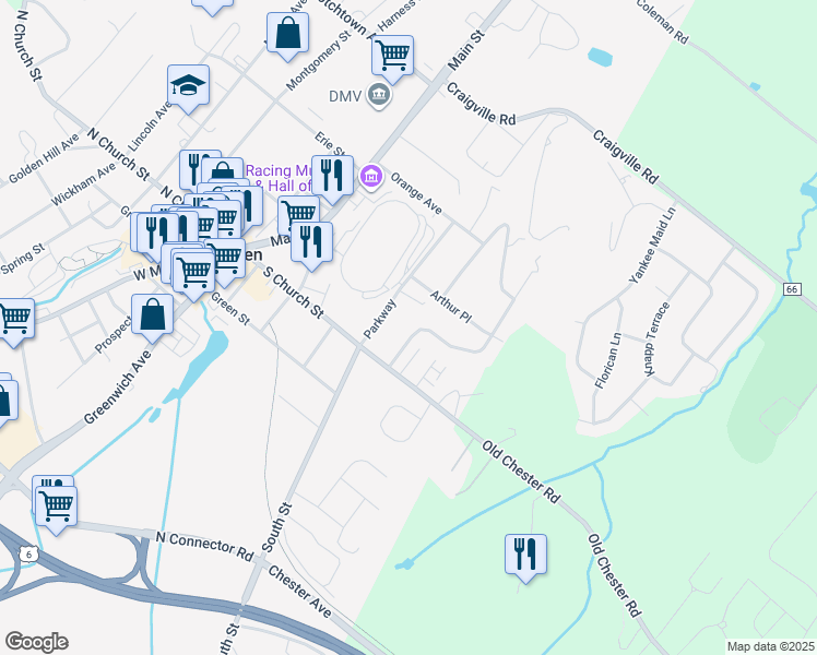map of restaurants, bars, coffee shops, grocery stores, and more near 9 Marie Terrace in Goshen