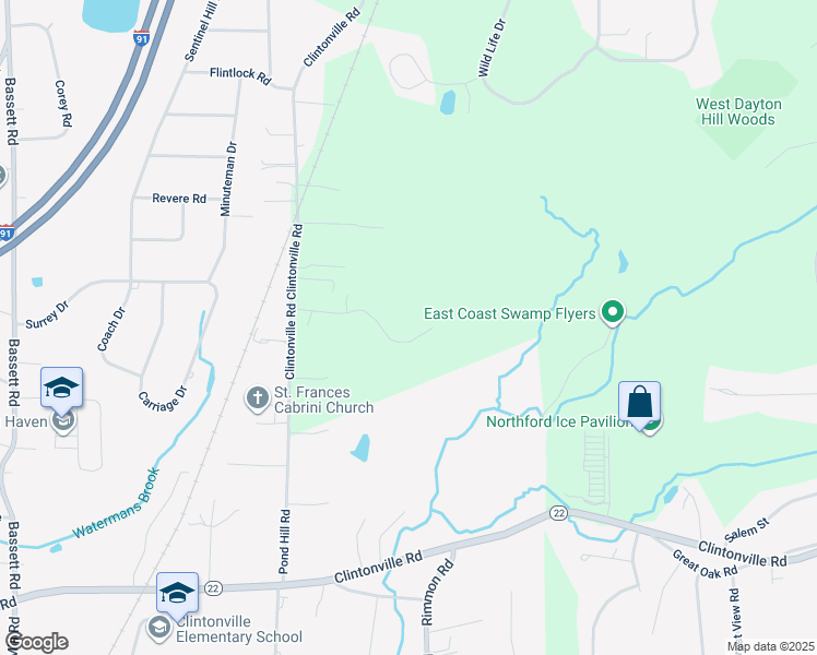 map of restaurants, bars, coffee shops, grocery stores, and more near 1054 Clintonville Road in Wallingford