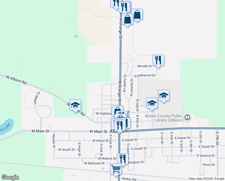 map of restaurants, bars, coffee shops, grocery stores, and more near 508 North York Street in Albion