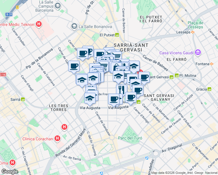 map of restaurants, bars, coffee shops, grocery stores, and more near 19 Carrer de Copèrnic in Barcelona