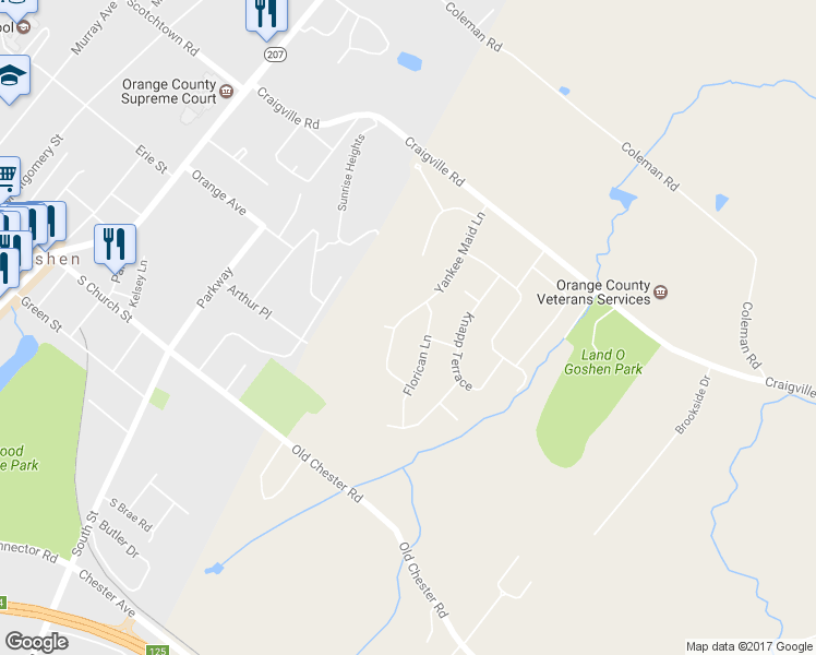 map of restaurants, bars, coffee shops, grocery stores, and more near 26 Yankee Maid Lane in Goshen