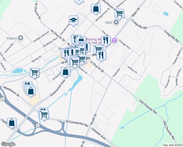 map of restaurants, bars, coffee shops, grocery stores, and more near 48 Saint James Place in Goshen