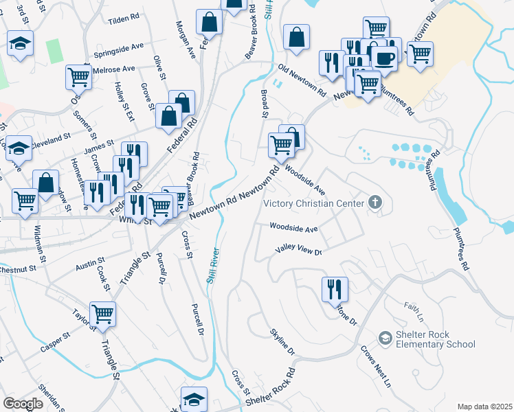 map of restaurants, bars, coffee shops, grocery stores, and more near 4 Old Shelter Rock Road in Danbury