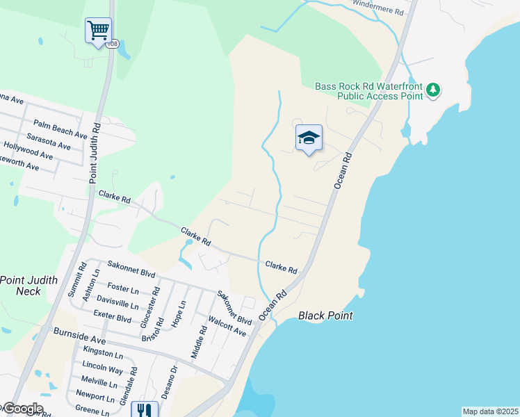map of restaurants, bars, coffee shops, grocery stores, and more near 53A Baltimore Avenue in Narragansett