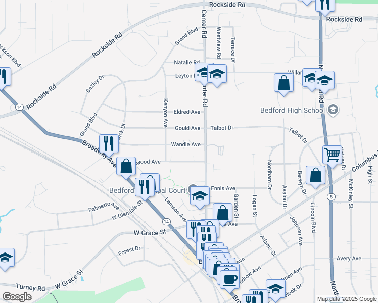map of restaurants, bars, coffee shops, grocery stores, and more near 26 Wandle Avenue in Bedford