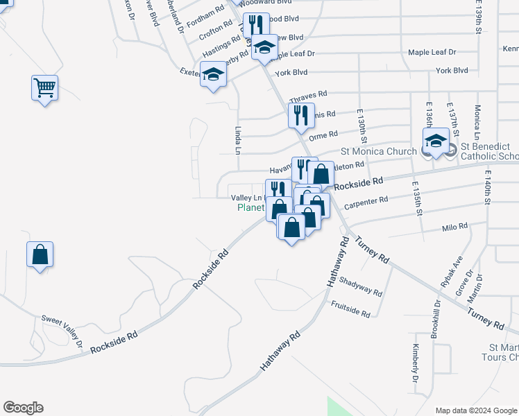 map of restaurants, bars, coffee shops, grocery stores, and more near 12555 Rockside Road in Garfield Heights