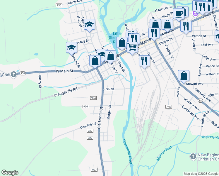 map of restaurants, bars, coffee shops, grocery stores, and more near 14 Ohl Street in Greenville