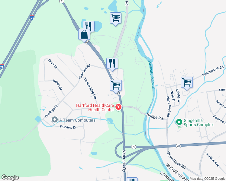 map of restaurants, bars, coffee shops, grocery stores, and more near 380 Liberty Street in Stonington