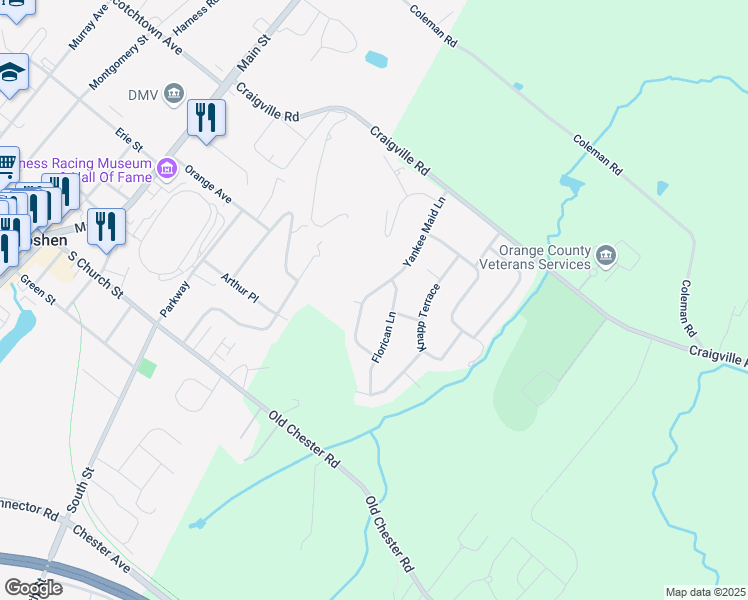 map of restaurants, bars, coffee shops, grocery stores, and more near 26 Yankee Maid Lane in Goshen