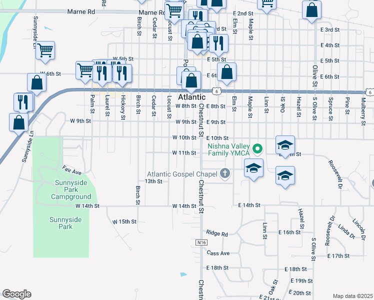 map of restaurants, bars, coffee shops, grocery stores, and more near 1010 Poplar Street in Atlantic