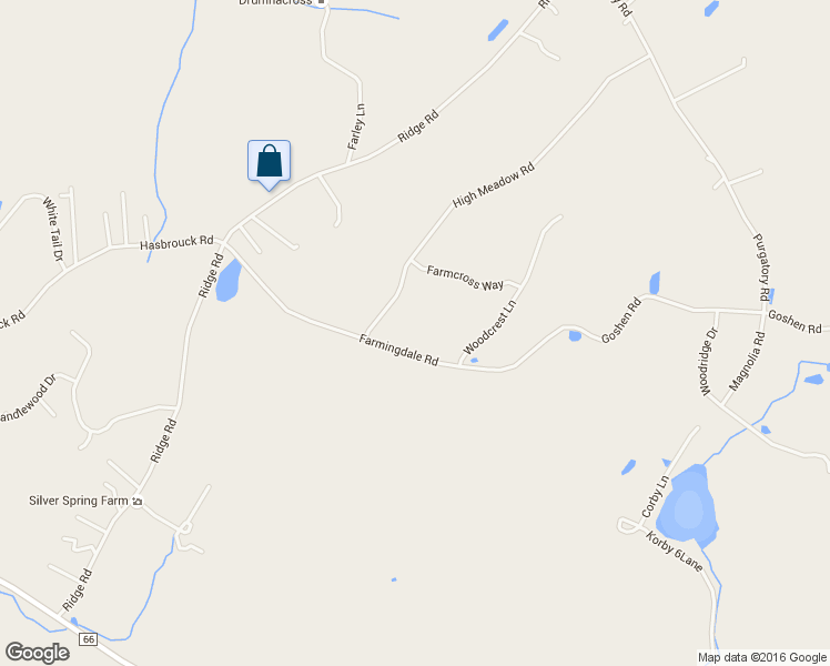 map of restaurants, bars, coffee shops, grocery stores, and more near 53 Farmingdale Road in Goshen