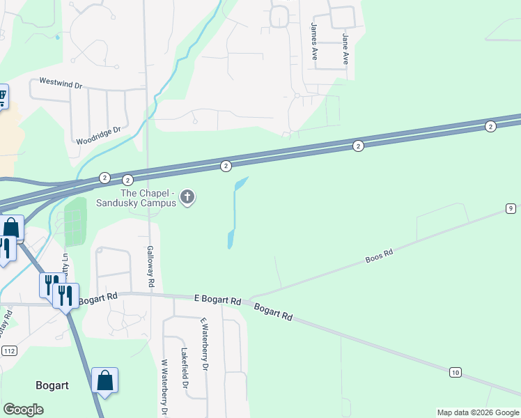 map of restaurants, bars, coffee shops, grocery stores, and more near 4115 Boos Road in Sandusky