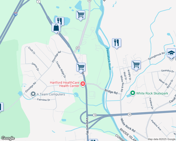 map of restaurants, bars, coffee shops, grocery stores, and more near 379 Liberty Street in Stonington
