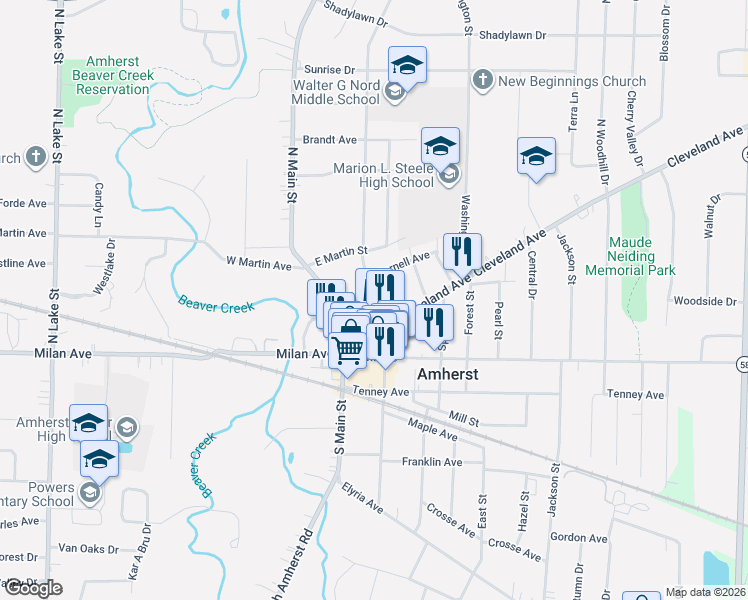 map of restaurants, bars, coffee shops, grocery stores, and more near 148 Lincoln Street in Amherst