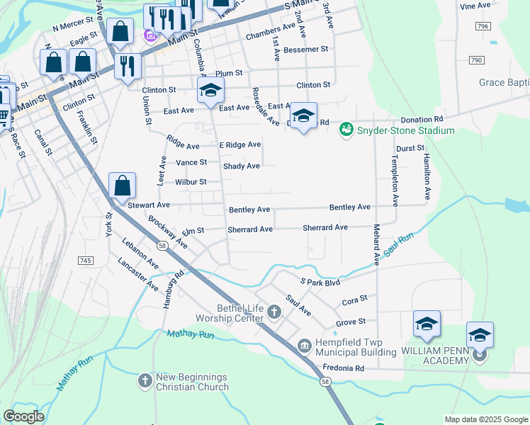 map of restaurants, bars, coffee shops, grocery stores, and more near 23 Bentley Avenue in Greenville