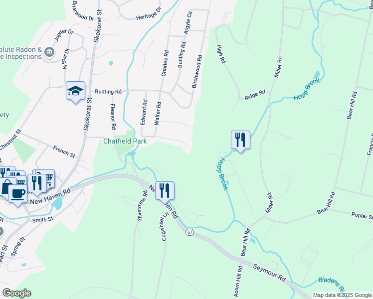 map of restaurants, bars, coffee shops, grocery stores, and more near 16 Legion Road in Seymour