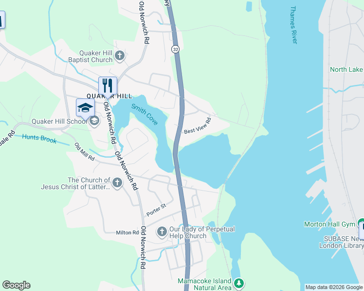 map of restaurants, bars, coffee shops, grocery stores, and more near 511 Mohegan Avenue Parkway in Waterford