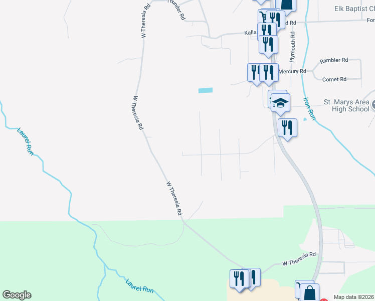 map of restaurants, bars, coffee shops, grocery stores, and more near 1040 Earth Road in Saint Marys