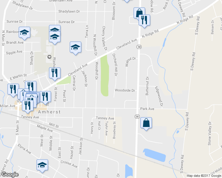 map of restaurants, bars, coffee shops, grocery stores, and more near 168 Orchard Hill Drive in Amherst