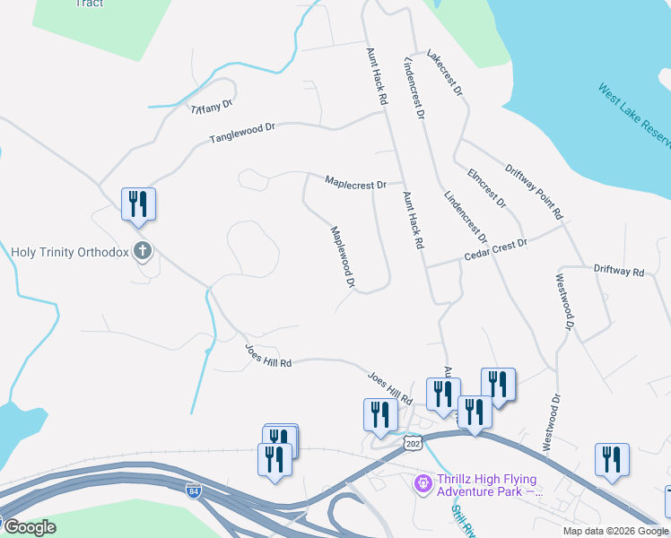 map of restaurants, bars, coffee shops, grocery stores, and more near 30 Maplewood Drive in Danbury