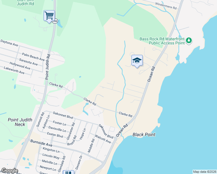 map of restaurants, bars, coffee shops, grocery stores, and more near 71 Baltimore Avenue in Narragansett