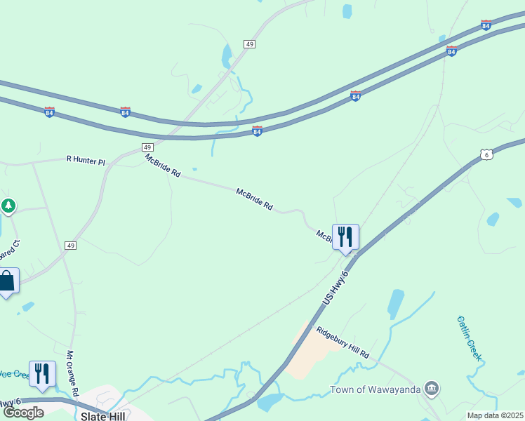 map of restaurants, bars, coffee shops, grocery stores, and more near 75 McBride Road in Slate Hill