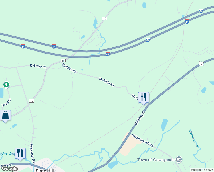 map of restaurants, bars, coffee shops, grocery stores, and more near 75 McBride Road in Slate Hill