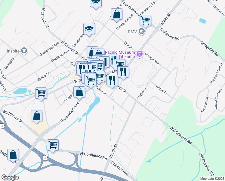 map of restaurants, bars, coffee shops, grocery stores, and more near 48 Saint James Place in Goshen