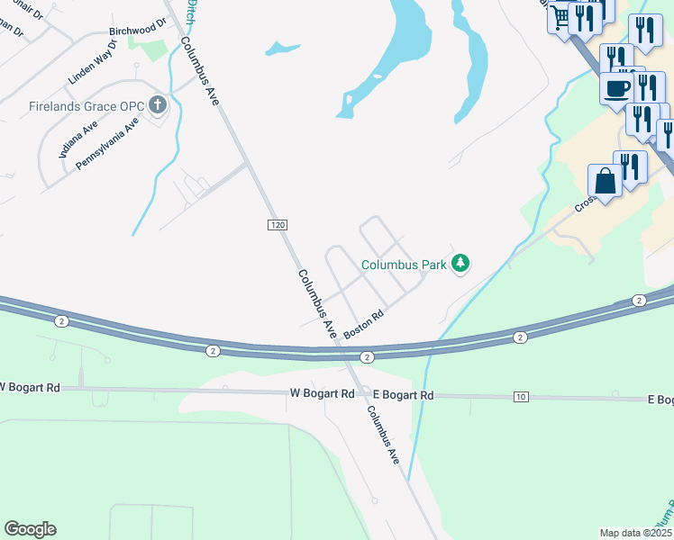 map of restaurants, bars, coffee shops, grocery stores, and more near 4910 Richmond Circle in Sandusky