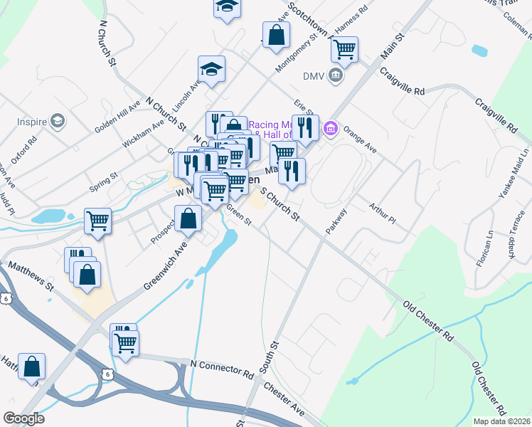 map of restaurants, bars, coffee shops, grocery stores, and more near 48 Saint James Place in Goshen