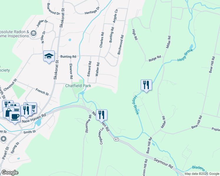 map of restaurants, bars, coffee shops, grocery stores, and more near 16 Legion Road in Seymour