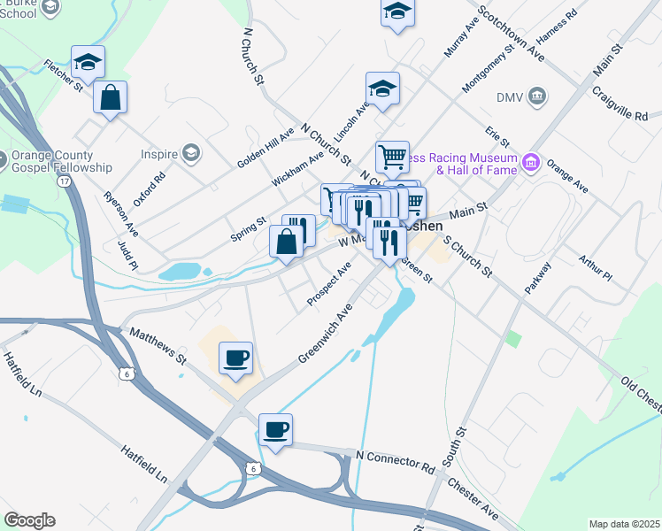 map of restaurants, bars, coffee shops, grocery stores, and more near 37 Prospect Avenue in Goshen