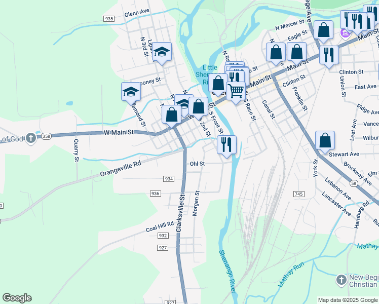map of restaurants, bars, coffee shops, grocery stores, and more near 14 Ohl Street in Greenville