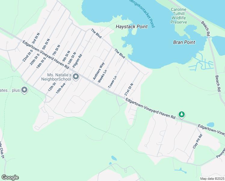 map of restaurants, bars, coffee shops, grocery stores, and more near 19 Tower Lane in Edgartown