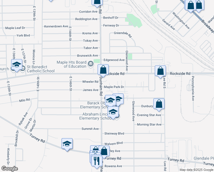 map of restaurants, bars, coffee shops, grocery stores, and more near in Maple Heights