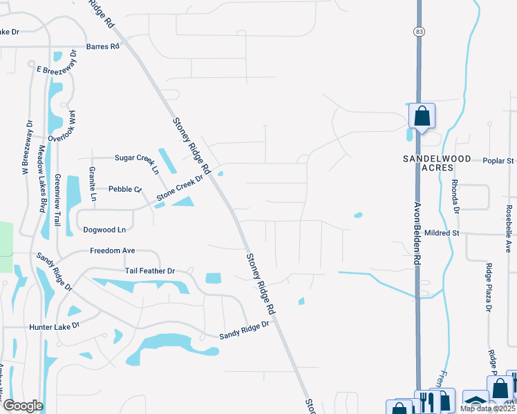 map of restaurants, bars, coffee shops, grocery stores, and more near 36334 Lands End Drive in North Ridgeville