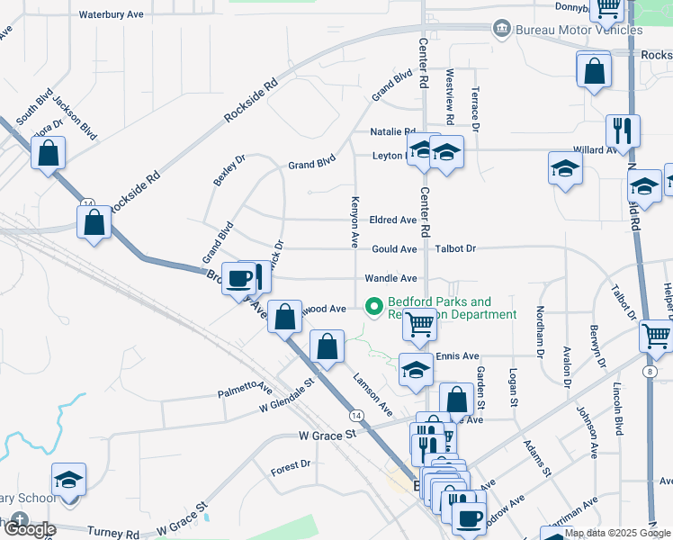 map of restaurants, bars, coffee shops, grocery stores, and more near 102 Gould Avenue in Bedford