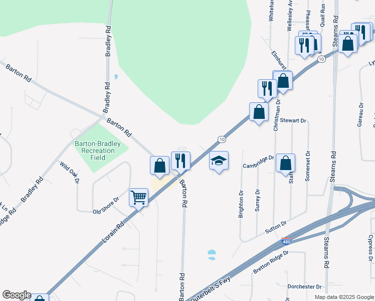 map of restaurants, bars, coffee shops, grocery stores, and more near 30344 Lorain Road in North Olmsted