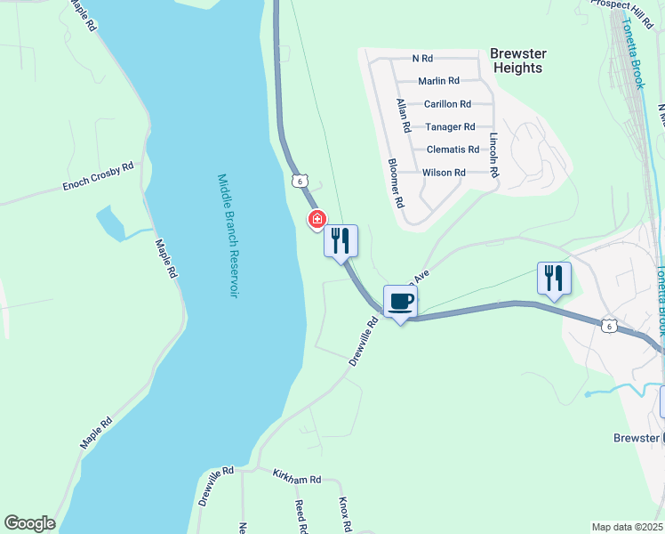 map of restaurants, bars, coffee shops, grocery stores, and more near 2443 U.S. 6 in Brewster