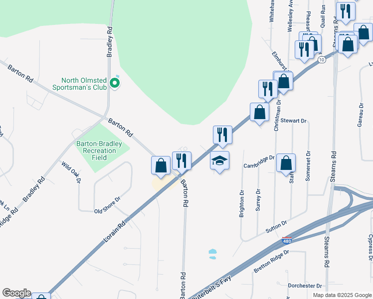 map of restaurants, bars, coffee shops, grocery stores, and more near 30344 Lorain Road in North Olmsted