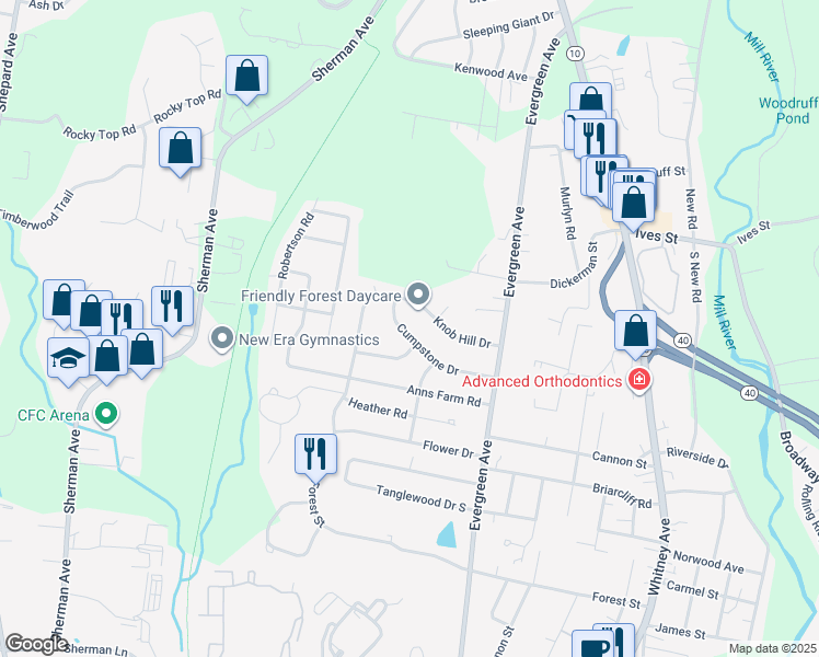 map of restaurants, bars, coffee shops, grocery stores, and more near 136 Cumpstone Drive in Hamden