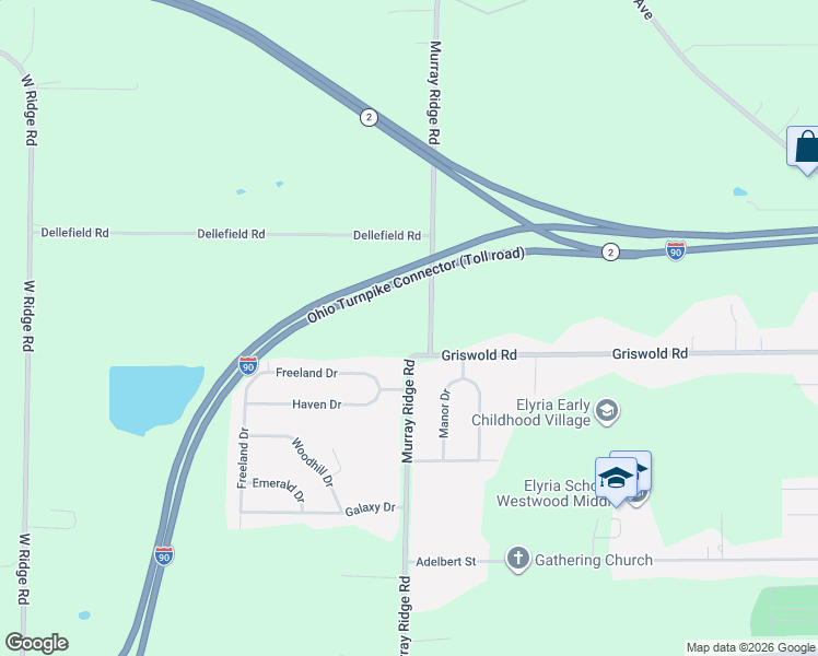 map of restaurants, bars, coffee shops, grocery stores, and more near 6832 Murray Ridge Road in Elyria